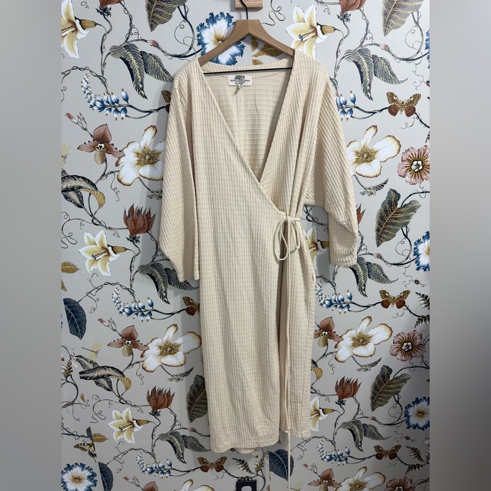 Mara Hoffman Tiffany Wrap Dress - Cream Ivory Waffle Texture Midi Dress sz 2X - Picture 3 of 7